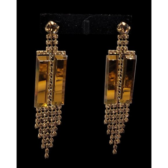 Matte Dangling Tassel Chandelier Earrings Runway Geometric Design Vtg Gold-Tone - Picture 7 of 16